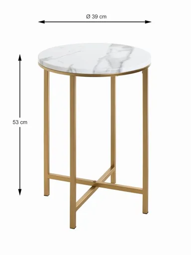 Beistelltisch - D/H ca. 39x53 cm, Marmoroptik, Goldfarben