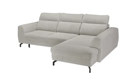 Ecksofa - 2-Sitzer mit Ecke rechts, Schlaffunktion mit Bettkasten, Stoff, Silbergrau