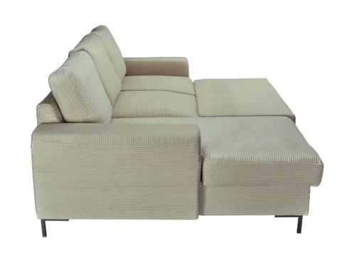 Ecksofa - Ecke links, 2-Sitzer inkl. Schlaffunktion und Bettkasten, Stoff, Creme