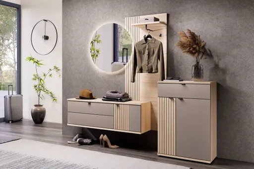 Schuhschrank - B ca. 70 cm, Riva Eiche Nachbildung, Basalt