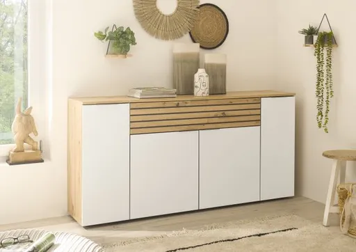 Sideboard - B ca. 177 cm, Artisan Eiche Nachbildung, Weiß