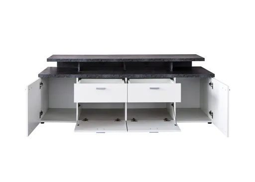 TV-Lowboard - B ca. 180 cm, Weiß, Stone dunkel Nachbildung