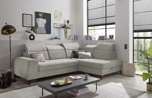 Ecksofa - 2-Sitzer, Ecke rechts inkl. Funktionen, Stoff, Taupe