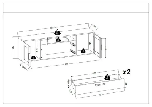 Lowboard - inkl. Wandboard, Grau, Artisan Eiche Nachbildung