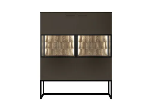 Highboard - mit Beleuchtung, Lack, Graubraun