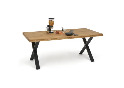 Esstisch - LB ca. 200x100 cm, Eiche massiv geölt, Baumkante, Schwarz