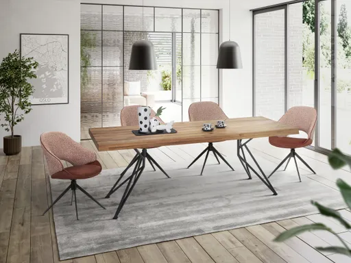 Esstisch - LB ca. 240x100 cm, Wildeiche massiv geölt, Baumkante, Schwarz