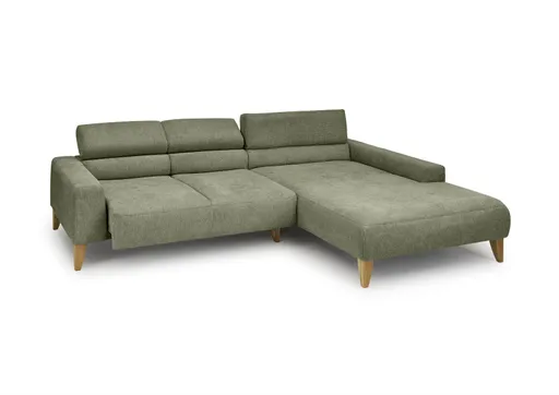 Ecksofa CHENOA - 2-Sitzer mit Longchair rechts, Sitzvorzug motorisch, Stoff, Dunkelgrün