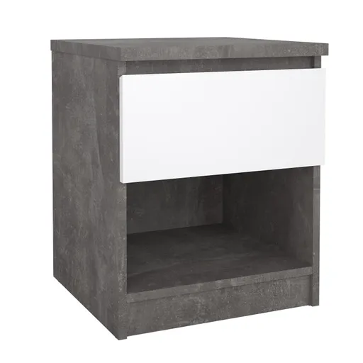 Nachtkonsole- B ca. 41 cm, Betonoptik, Weiß, Hochglanz