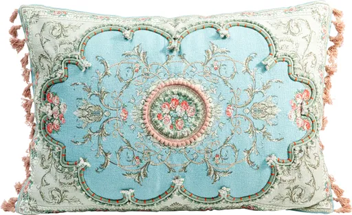 Deko-Kissen - LB ca. 60x40 cm,  Blütenmotiv, Ornamente, Weiß, Blau