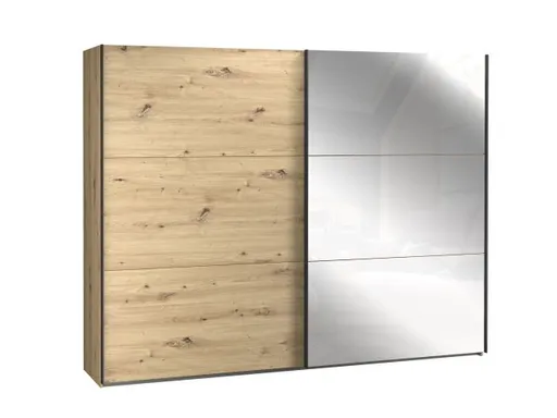 Schwebetürenschrank FARIDA - mit Passpartout, Beleuchtung, B. ca. 280 cm, Eiche Dekor