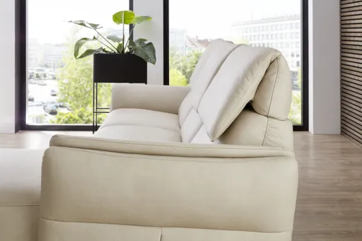 Ecksofa - 2-Sitzer mit Longchair rechts, Leder, Ecru