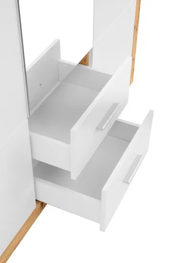 Drehtürenschrank - B ca. 151 cm, Eiche Dekor, Weiß