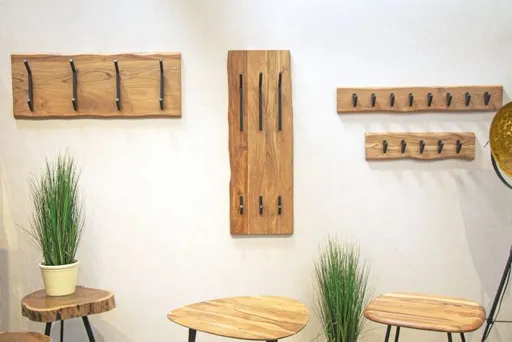 Wandgarderobe - B ca. 90 cm, Akazie, Schwarz