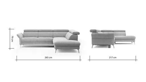 Sofa Maryville - 2,5-Sitzer mit Eckelement und Abschlussteil medium rechts, inkl. Kopfteil verstellbar, Stoff, Grau