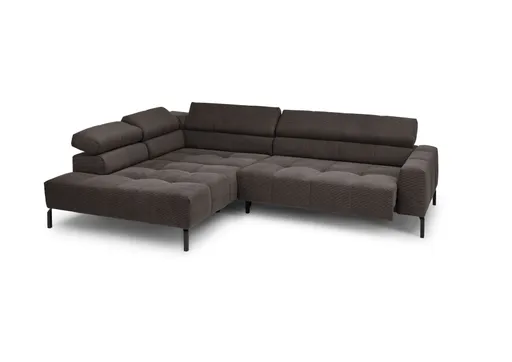Ecksofa COLLEEN - Ecke links und 2-Sitzer, Sitzvorzug motorisch, Feincord, Mocca