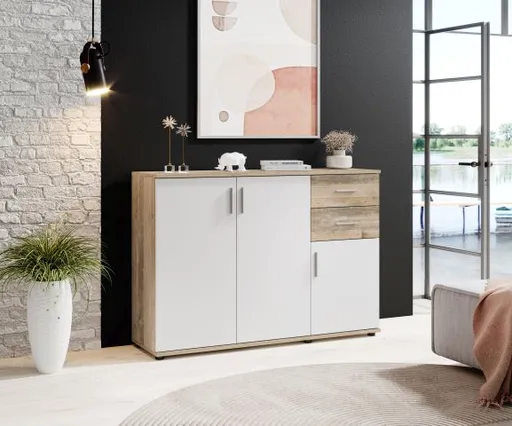 Kommode - B ca. 120 cm, Holz Nachbildung, Weiß