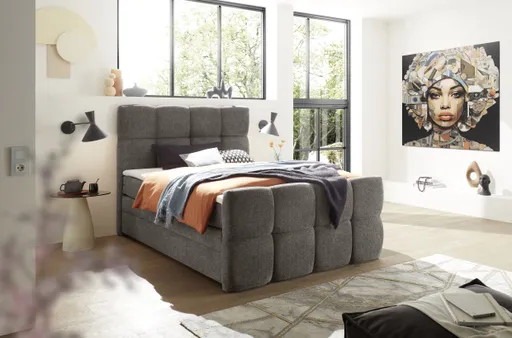 Boxspringbett SANDRIN R- Liegefläche ca. 160x200 cm, Stoff, Grau, inkl. Stauraum und Fußteil