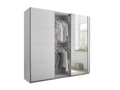 Schwebetürenschrank- B ca. 215 cm, Weiß, Spiegel