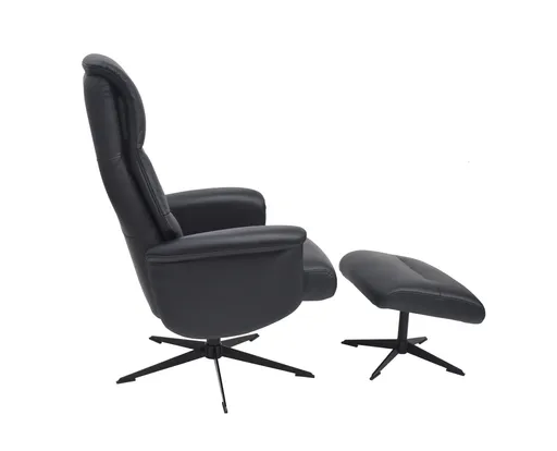 TV-Sessel MENNIS mit Hocker - drehbar, Relaxfunktion, Kopfteilverstellung, Leder, Schwarz