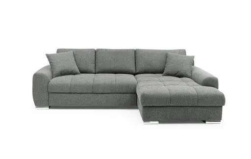 Polsterecke NANJA - 2-Sitzer mit Ecke rechts inkl. Schlaffunktion und Bettkasten, Webstoff Grau