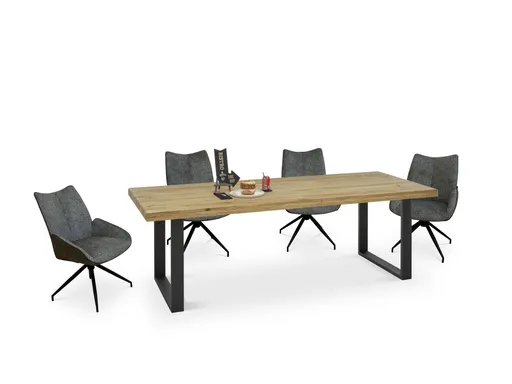 Esstisch - LB ca. 240x100 cm, Eiche massiv geölt, Schwarz