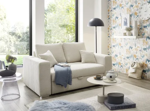 Sofa JORDEN 2 - 2-Sitzer inkl. Schlafftunktion mit Bettkasten, Cord, Beige