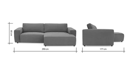 Ecksofa Lilaia - 1,5-Sitzer XL mit Chaise Longue XL rechts, Stoff, Kaschmir