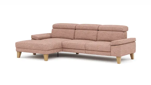 Ecksofa Hudson - Longchair links mit 2,5-Sitzer, inkl. Kopfteil verstellbar, Stoff, Kupfer