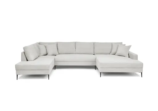 Wohnlandschaft - Ecke links, 2-Sitzer, Longchair rechts, Stoff, Hellgrau