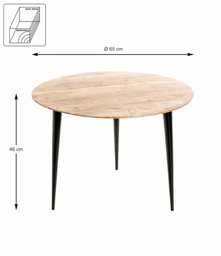Beistelltisch - D/H ca. 65x46 cm, Akazie natur, Schwarz