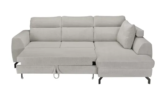 Ecksofa - 2-Sitzer mit Ecke rechts, Schlaffunktion mit Bettkasten, Stoff, Silbergrau