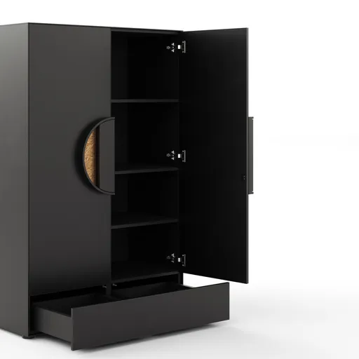 Highboard Jyn - BHT ca. 91x144x41 cm, Lack, Schwarz, Bodenstehend