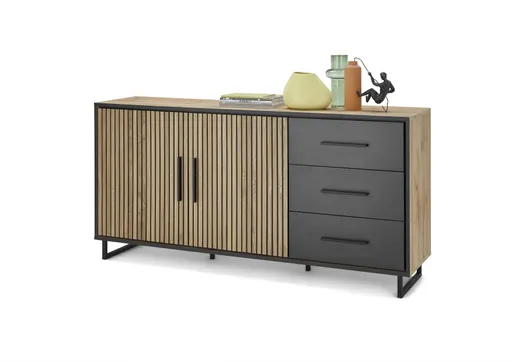 Sideboard- Eiche Dekor, Schwarz