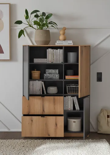 Highboard- Anthrazit, Eiche Dekor
