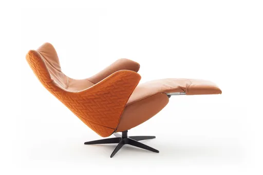 Relaxseessel Follina - Relaxfunktion (motorisch), Leder, Stoff, Cognac