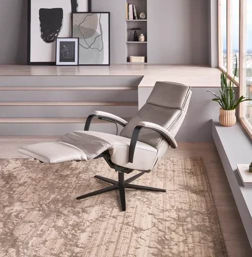 Relaxsessel Avela Relax - Größe L, Kopf-/ Fußteil und Rückenlehne verstellbar, Leder, Steingrau