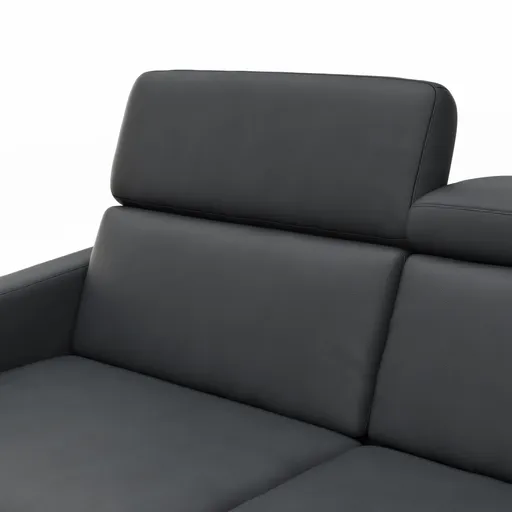 Sofa Paulina - 2-Sitzer, Kopfteil verstellbar, Leder, Schwarz