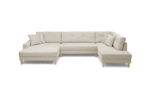 Wohnlandschaft - Longchair links, 2-Sitzer, Ecke rechts, Stoff, Creme