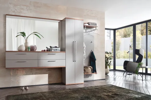 Garderobenkombination - Kernnussbaum, Graubeige