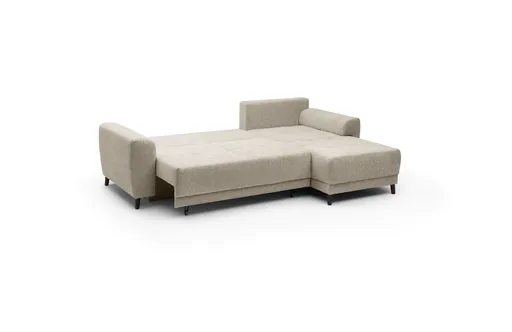 Ecksofa JONI - 2-Sitzer, Ecke rechts inkl. Schlaffunktion mit Bettkasten, Stoff, Beige