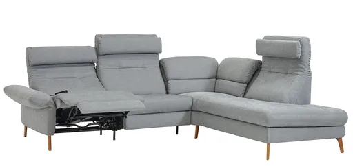 Ecksofa Jacksonville - 3-Sitzer medium, Eckelement mit Abschlussteil rechts, inkl. Relaxfunktion (motorisch) und Armlehne verstellbar, Stoff, Hellblau