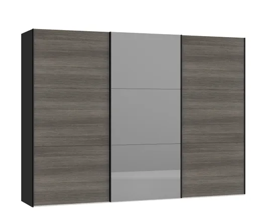 Schwebetürenschrank JOIN IT- B ca. 303 cm, Schwarz, Dunkelgrau, Spiegel, Dunkel