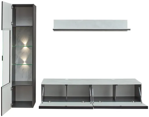 Wandboard - B ca. 140 cm, Marmor Nachbildung hell, Graphit