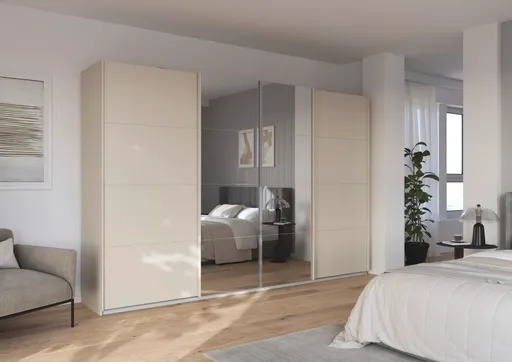 Schwebetürenschrank RIKK- B ca. 316 cm, Champagner, Spiegel