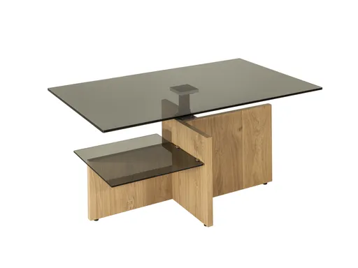 Couchtisch - höhenverstellbar, LBH. ca. 100x60x45-63 cm, Glas, Wildeiche furniert