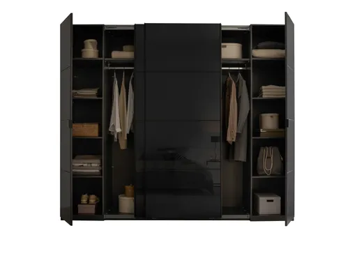 Schwebe- Drehtürenschrank - B. ca. 267 cm, Grauglas, Graphit