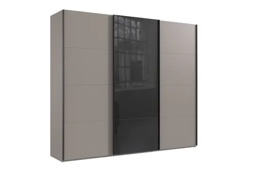 Schwebetürenschrank- B ca, 270 cm, Grau, Glas, Schwarz