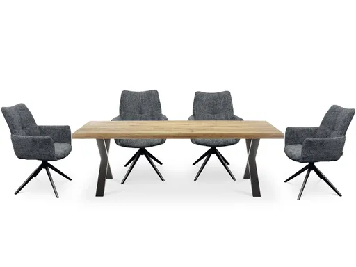 Esstisch - LB ca. 240x100 cm, Eiche massiv geölt, Baumkante, Schwarz