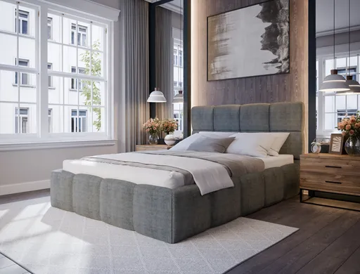 Bettgestell SANDRIN R- Liegefläche ca. 140x200 cm, Stoff, Grau, inkl Latterost und Stauraum